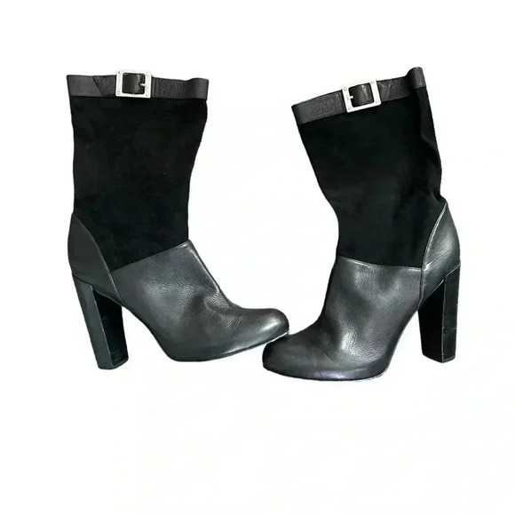 Rachel Zoe Shoes - Women's Rachel Zoe mob wife Black leather Mid-Calf boots Size 9 moto biker